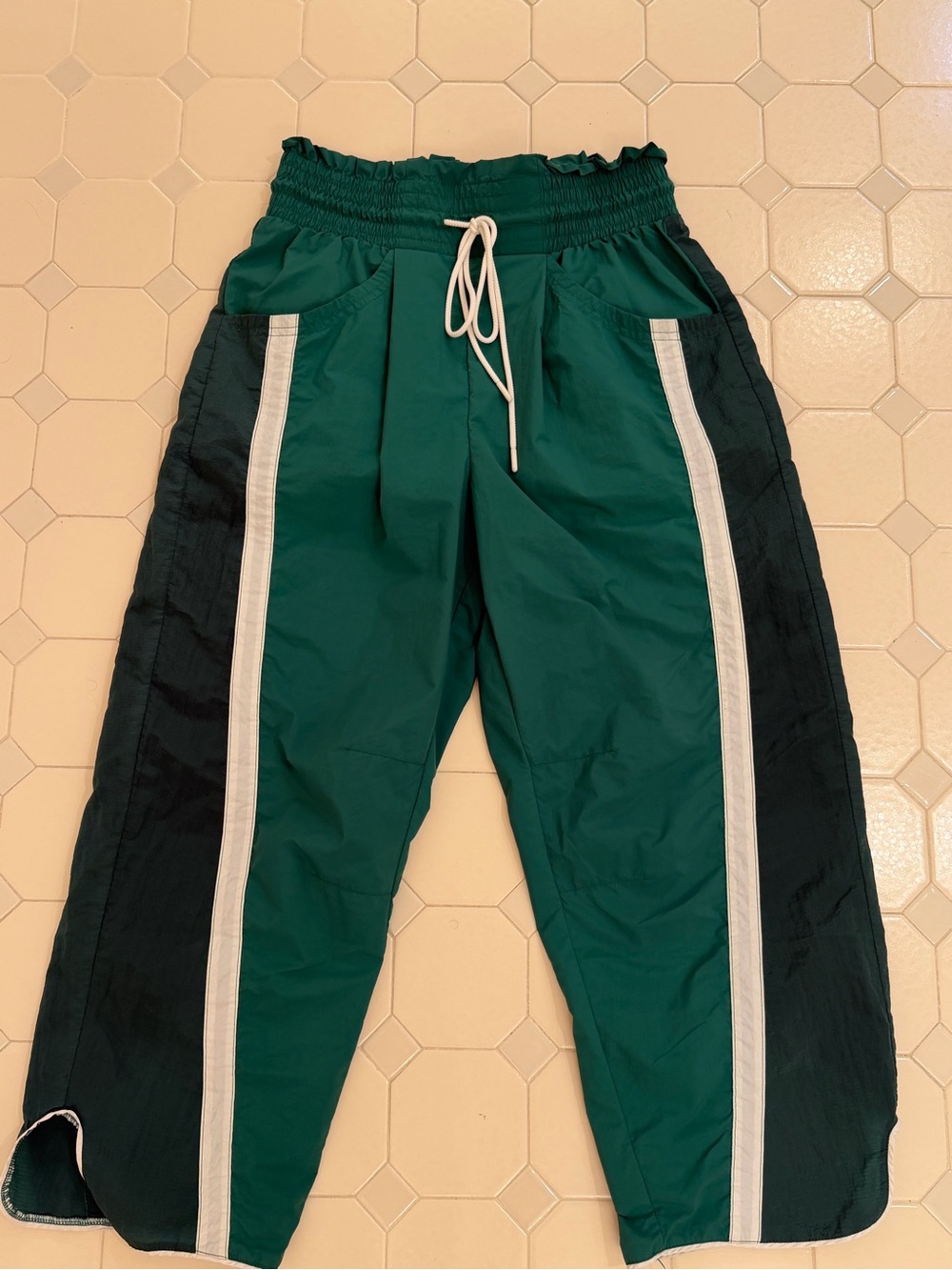 Free People Emerald Green Joggers with White Side Stripes